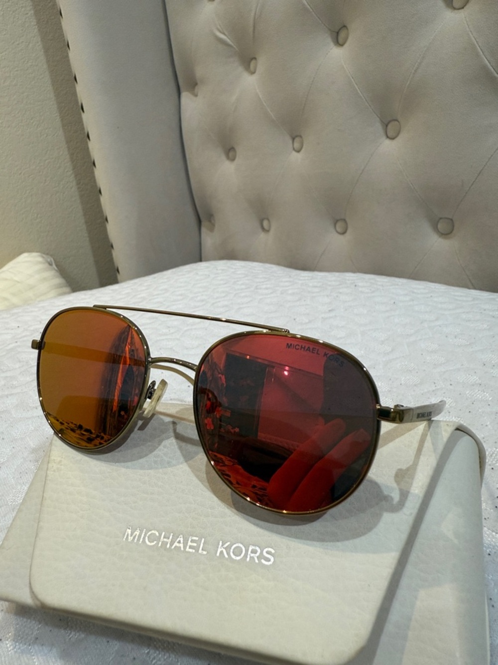 Michael Kors Gold Aviator Sunglasses with Red Lenses - Picture 4 of 5